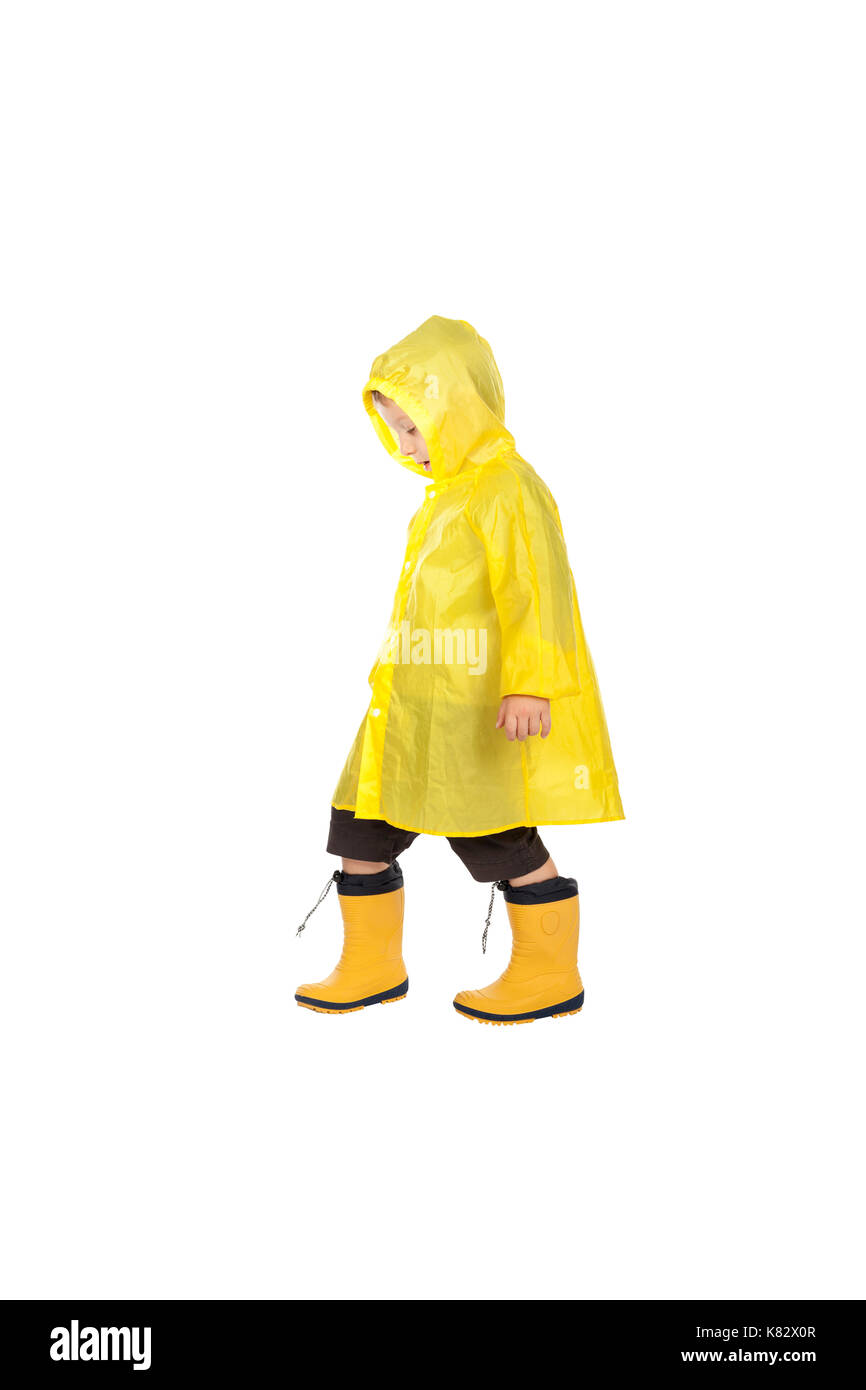 child with raincoat isolated on white background Stock Photo