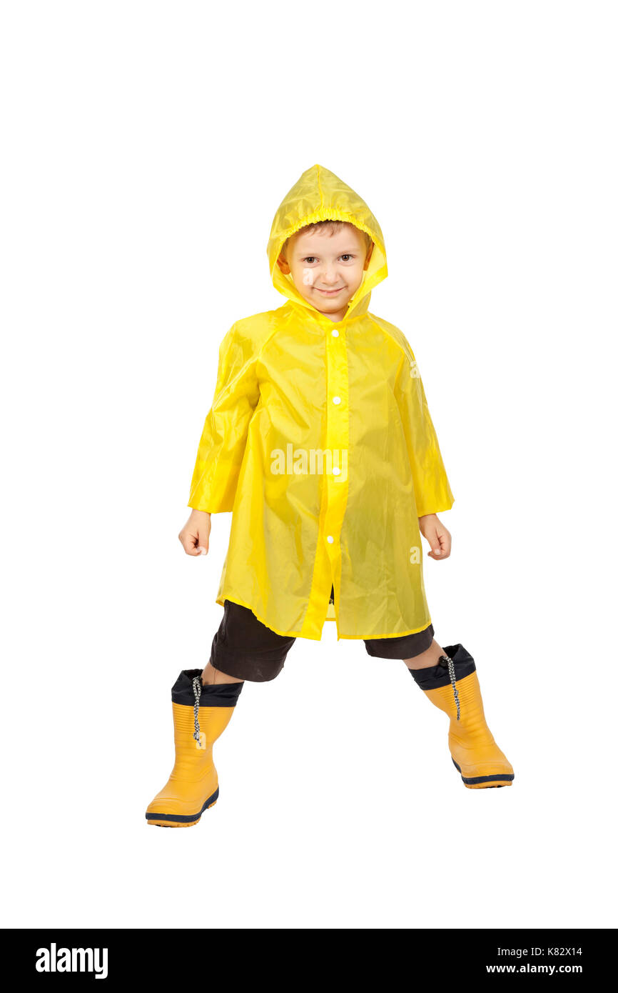 child with raincoat isolated on white background Stock Photo
