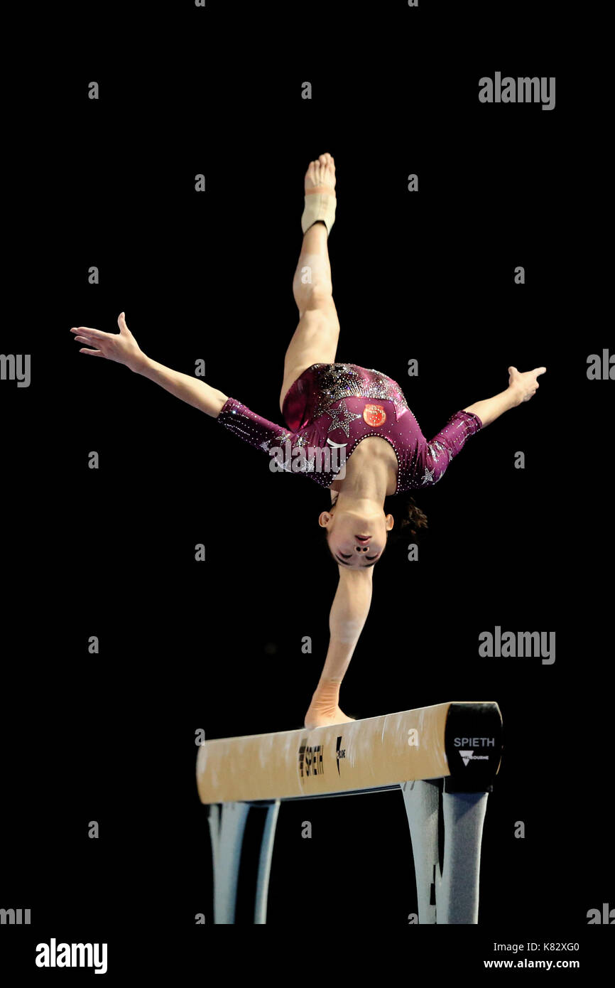 Tingting Liu (CHN) perform her routine in a Woman`s Beam Exercise ...