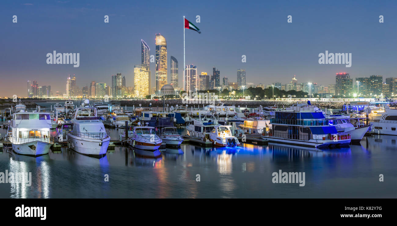 Modern city skyline and Marina, Abu Dhabi, United Arab Emirates, UAE Stock Photo
