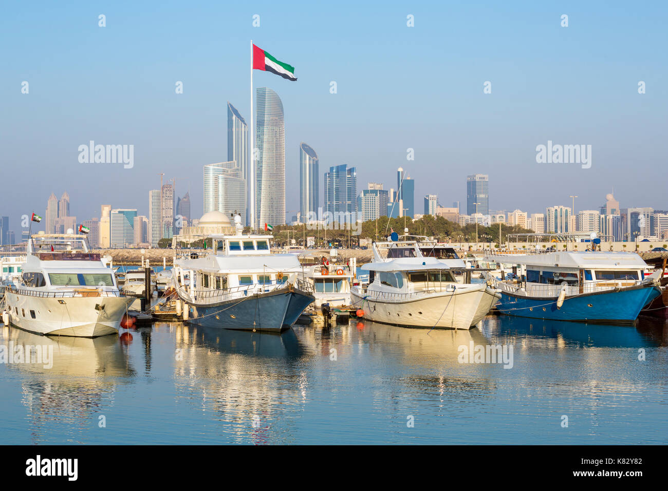 Modern city skyline and Marina, Abu Dhabi, United Arab Emirates, UAE Stock Photo