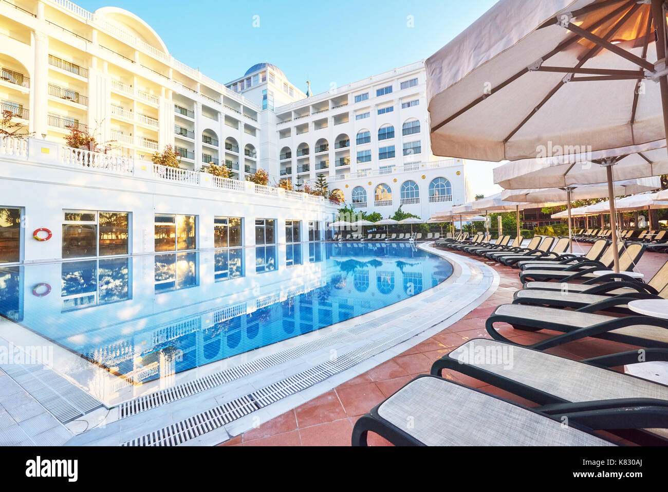 The popular resort Amara Dolce Vita Luxury Hotel. With pools and water  parks and recreational area along the sea coast in Turkey. Tekirova-Kemer  Stock Photo - Alamy
