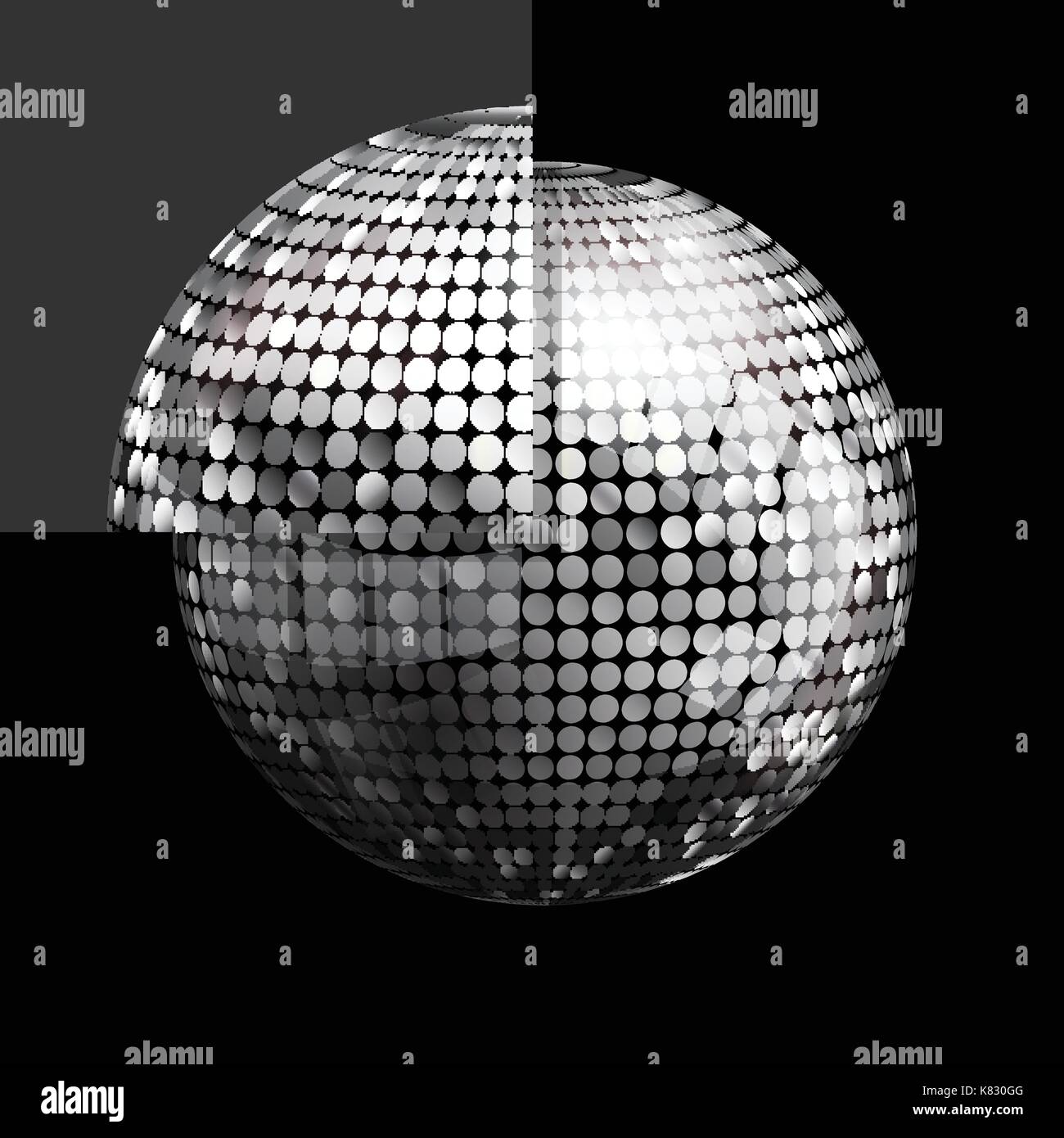 3D Illustration of Silver Disco Ball Over Black Background with a