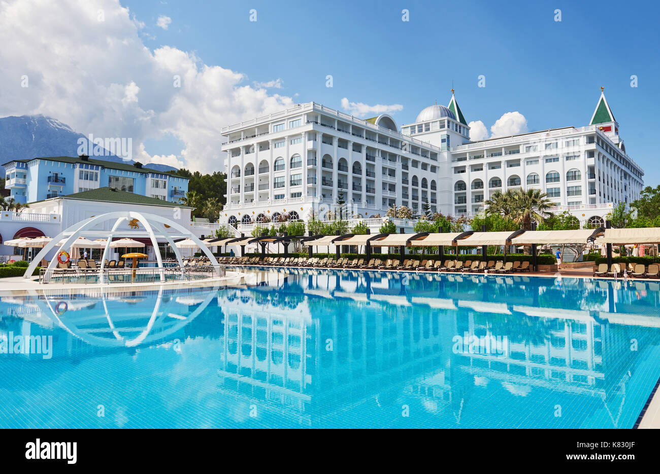 Swimming pool and beach of luxury hotel. Type entertainment complex. Amara Dolce Vita Luxury Hotel. Resort. Tekirova-Kemer Stock Photo