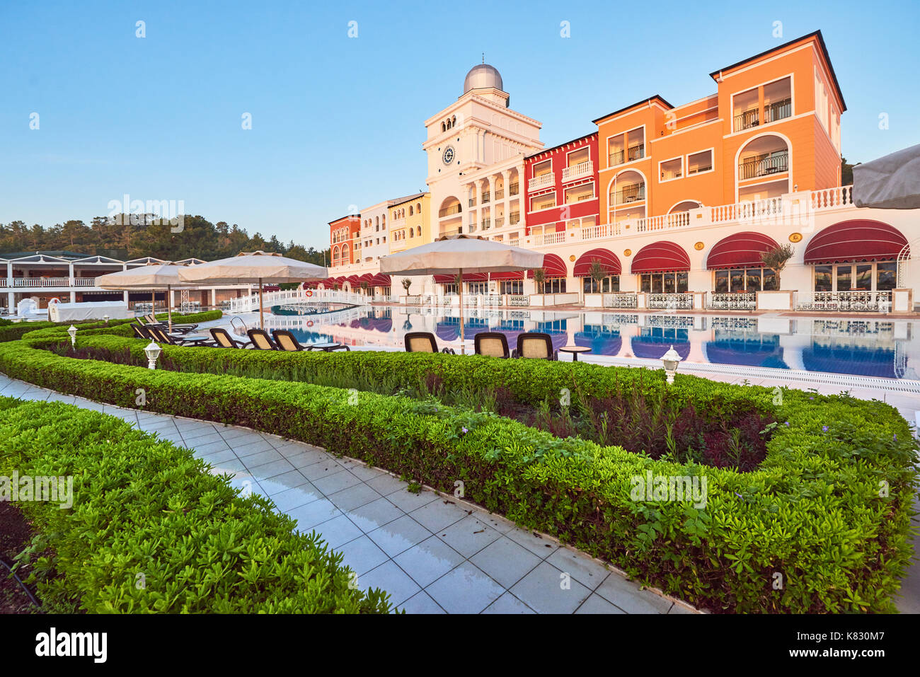 Type a luxurious summer villa hotel Amara Dolce Vita Luxury Hotel.  Beautiful architecture. Tekirova-Kemer Turkey Stock Photo - Alamy
