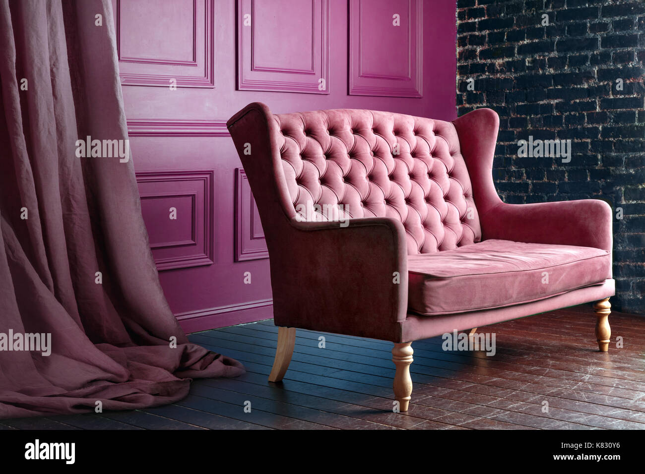 Antique wood sofa couch in vintage room. Classical style armchair Stock ...