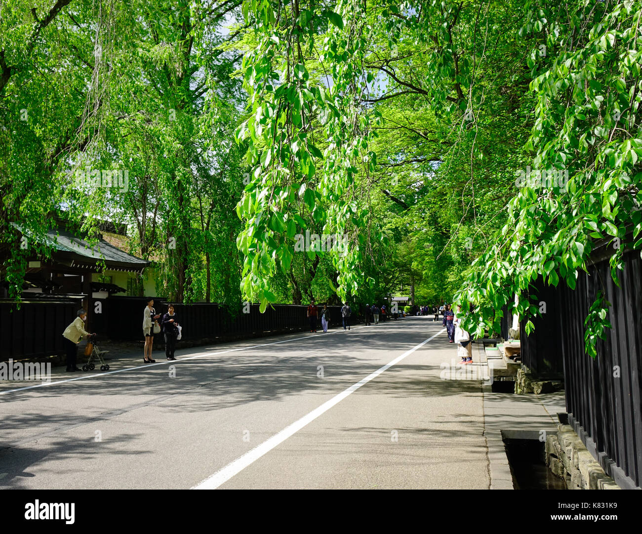 Akita, Japan - May 17, 2017. People visiting Kakunodate Samurai District in Akita, Japan. Kakunodate is a former castle town and samurai stronghold in Stock Photo