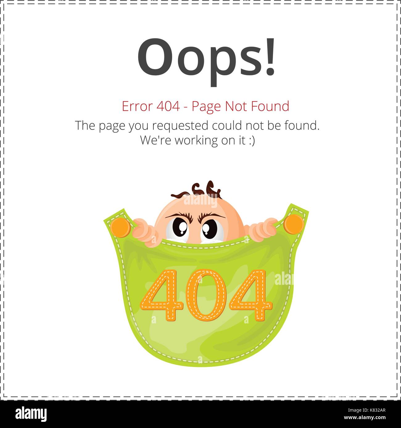 Error 404 page layout vector design. Website 404 page creative concept. The page you requested could not be found. Oops 404 error page. Stock Vector
