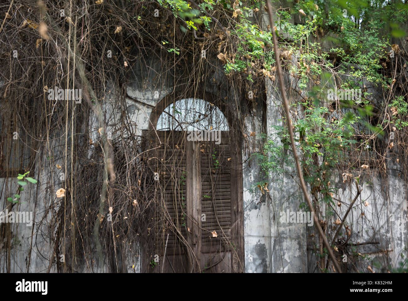Abandoned European-styled house in the old town of Semarang, Central Java, Indonesia. Stock Photo