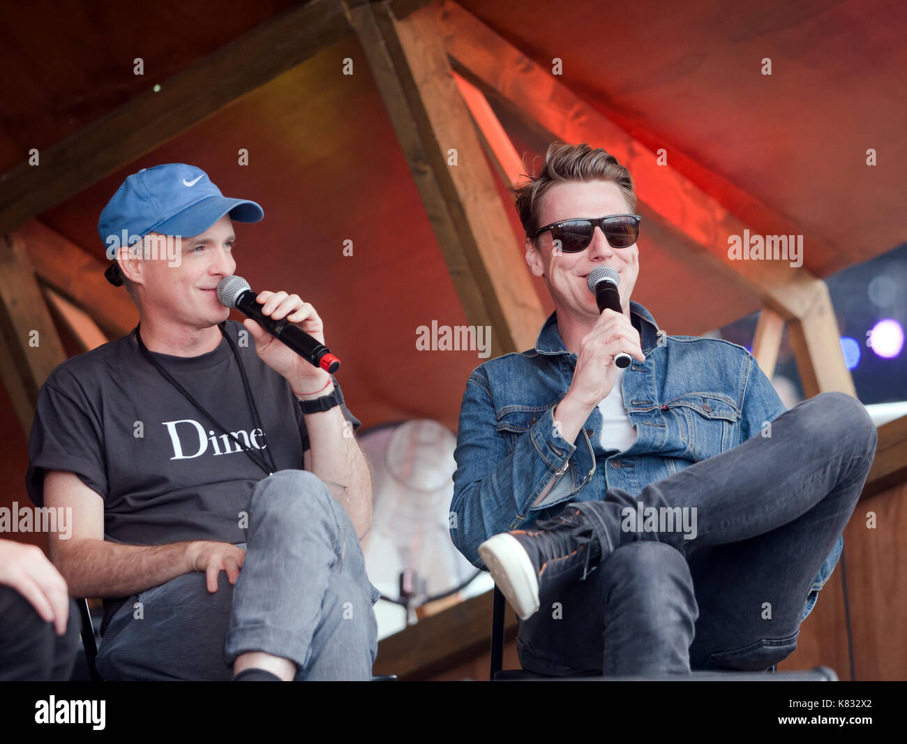 Interview with Douglas Payne and Francis Healy  from the band Travis, at the 2017 OnBlackheath Music Festival Stock Photo