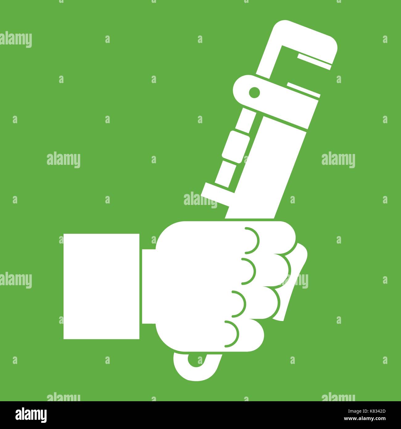 Hacksaw in man hand icon green Stock Vector