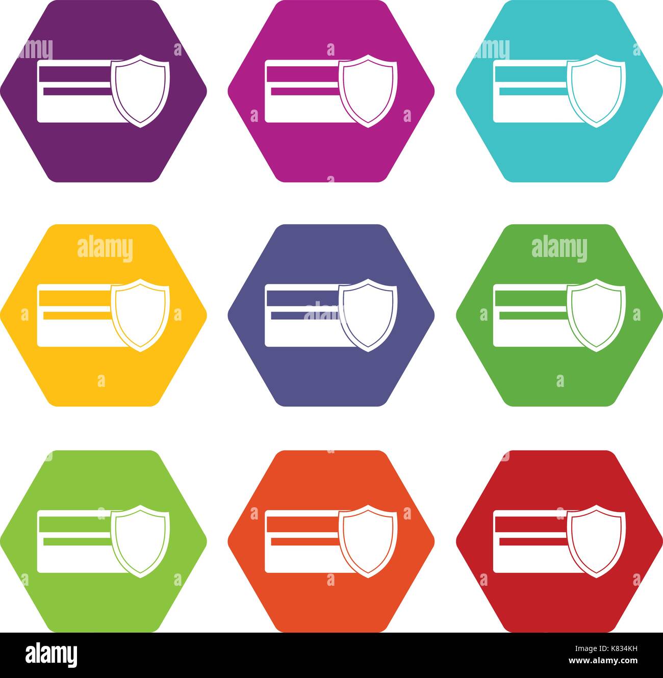 Credit card and shield icon set color hexahedron Stock Vector Image ...