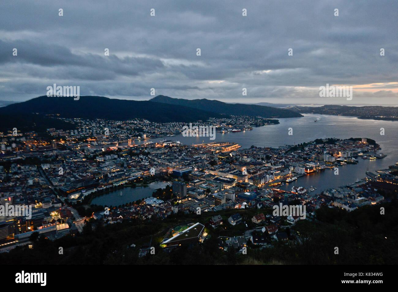 Bergen, Norway: Panoramic view from top of Mount Floyen Stock Photo