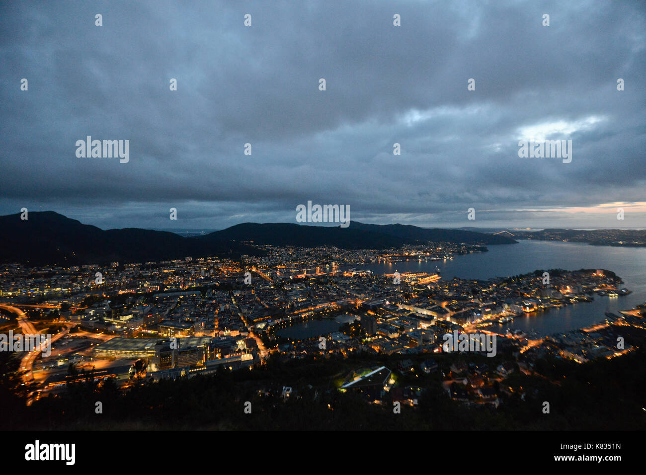 Bergen, Norway: Panoramic view from top of Mount Floyen Stock Photo