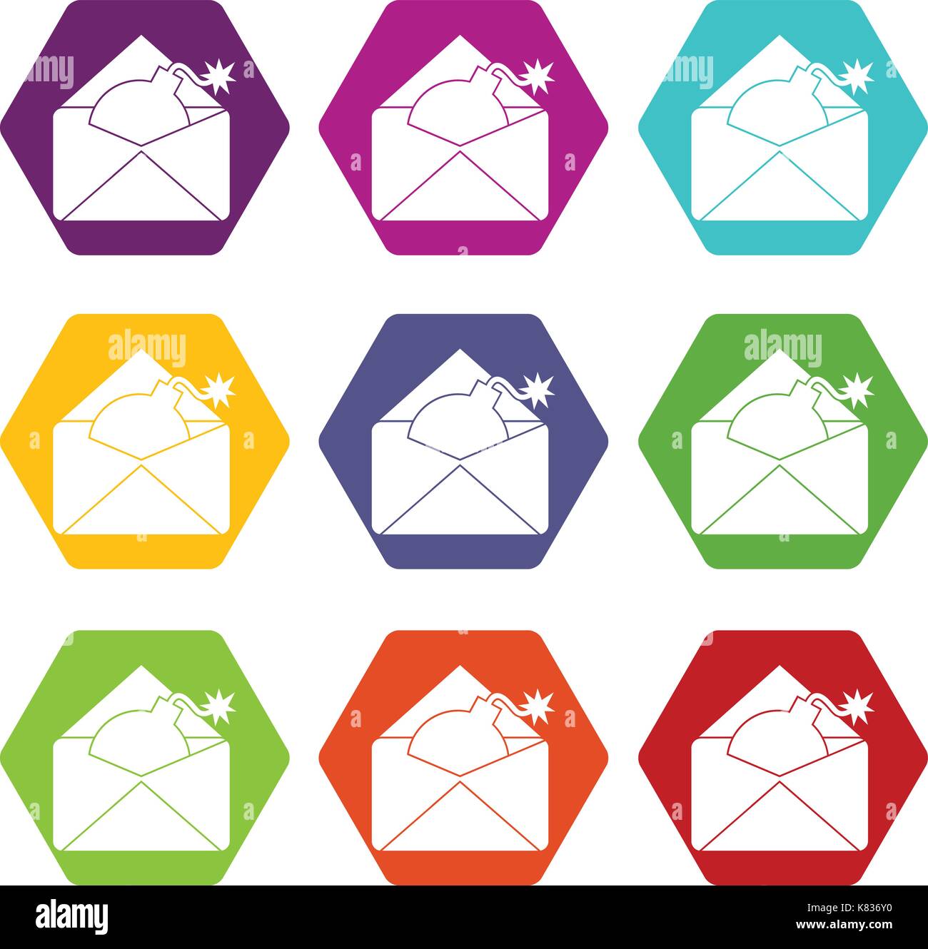 Envelope with bomb icon set color hexahedron Stock Vector Image & Art ...