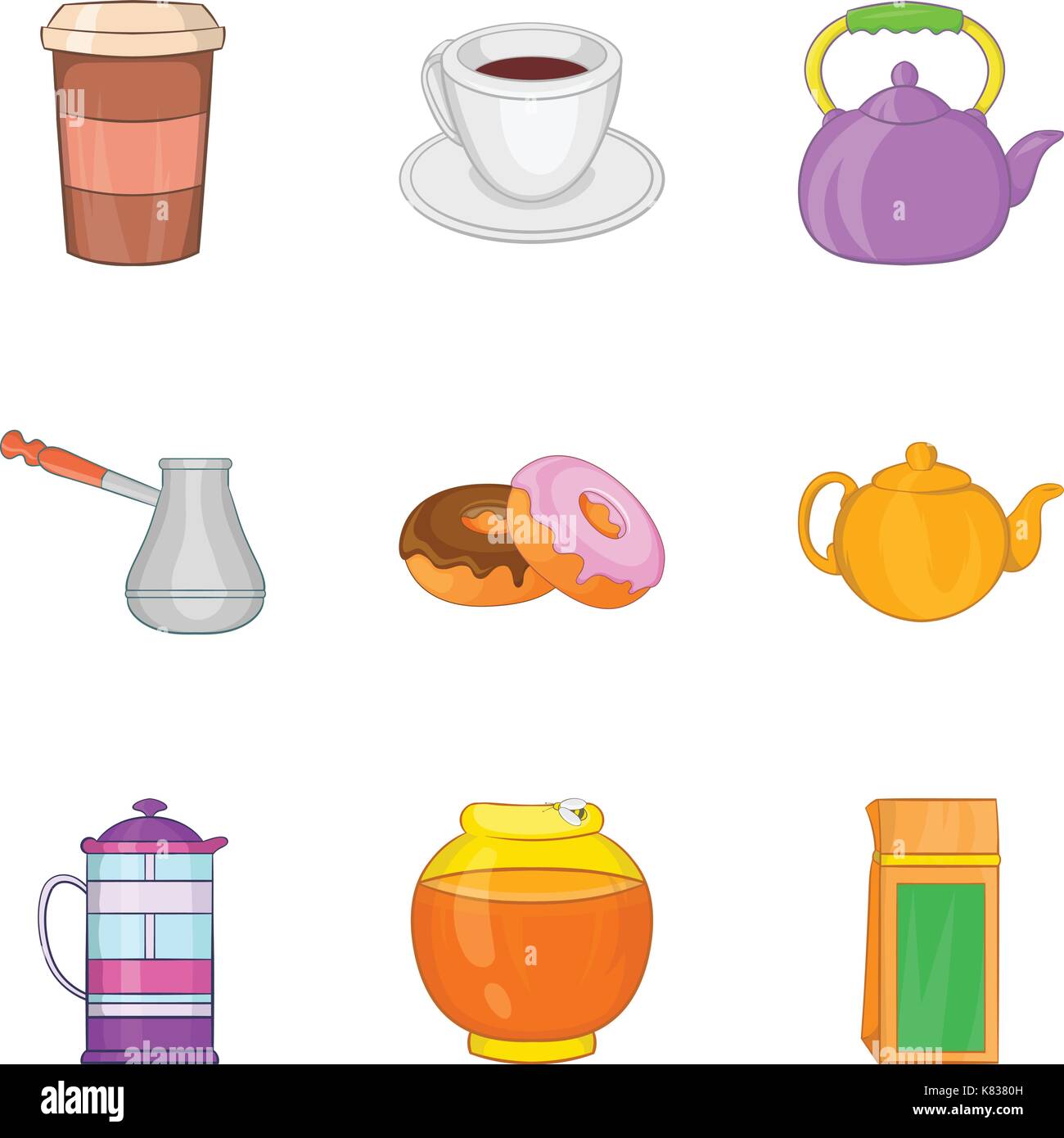 Morning coffee icon set, cartoon style Stock Vector Image & Art - Alamy