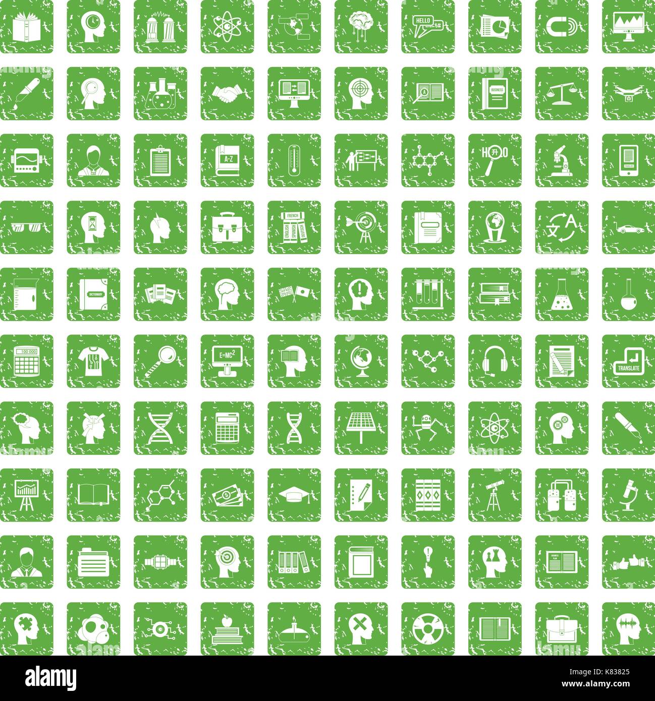100 knowledge icons set grunge green Stock Vector