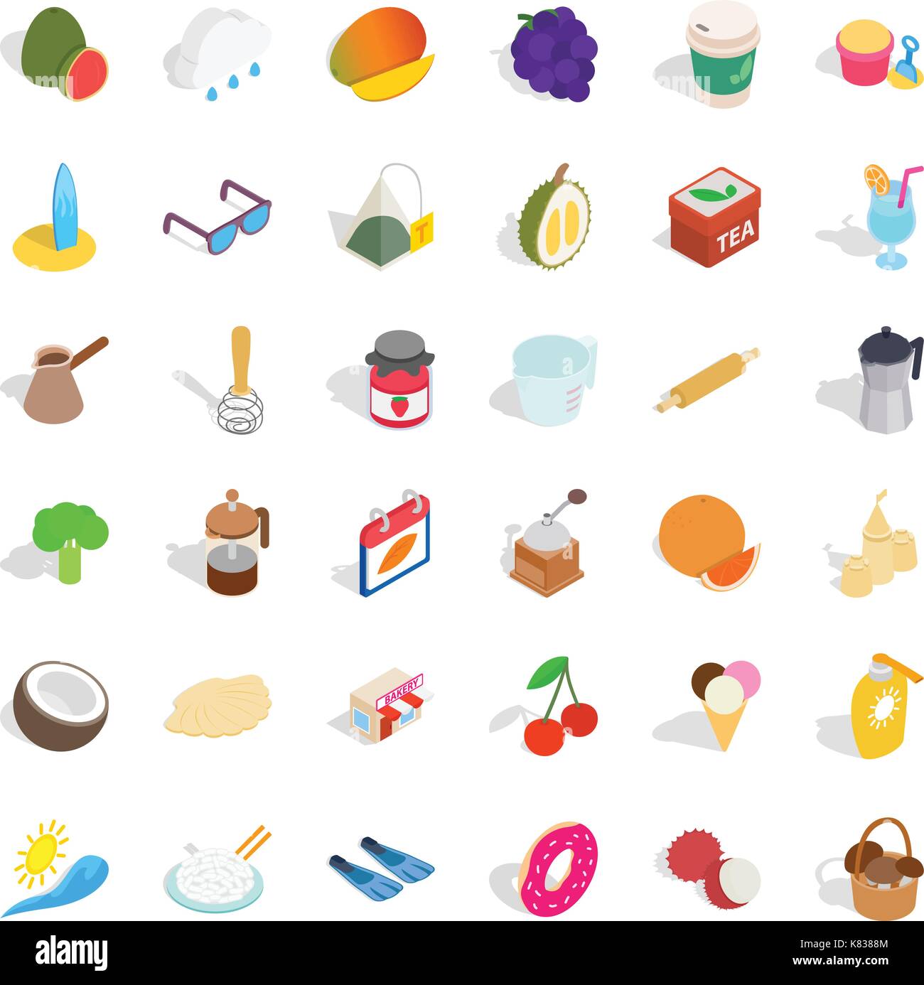 Tea time icons set, isometric style Stock Vector