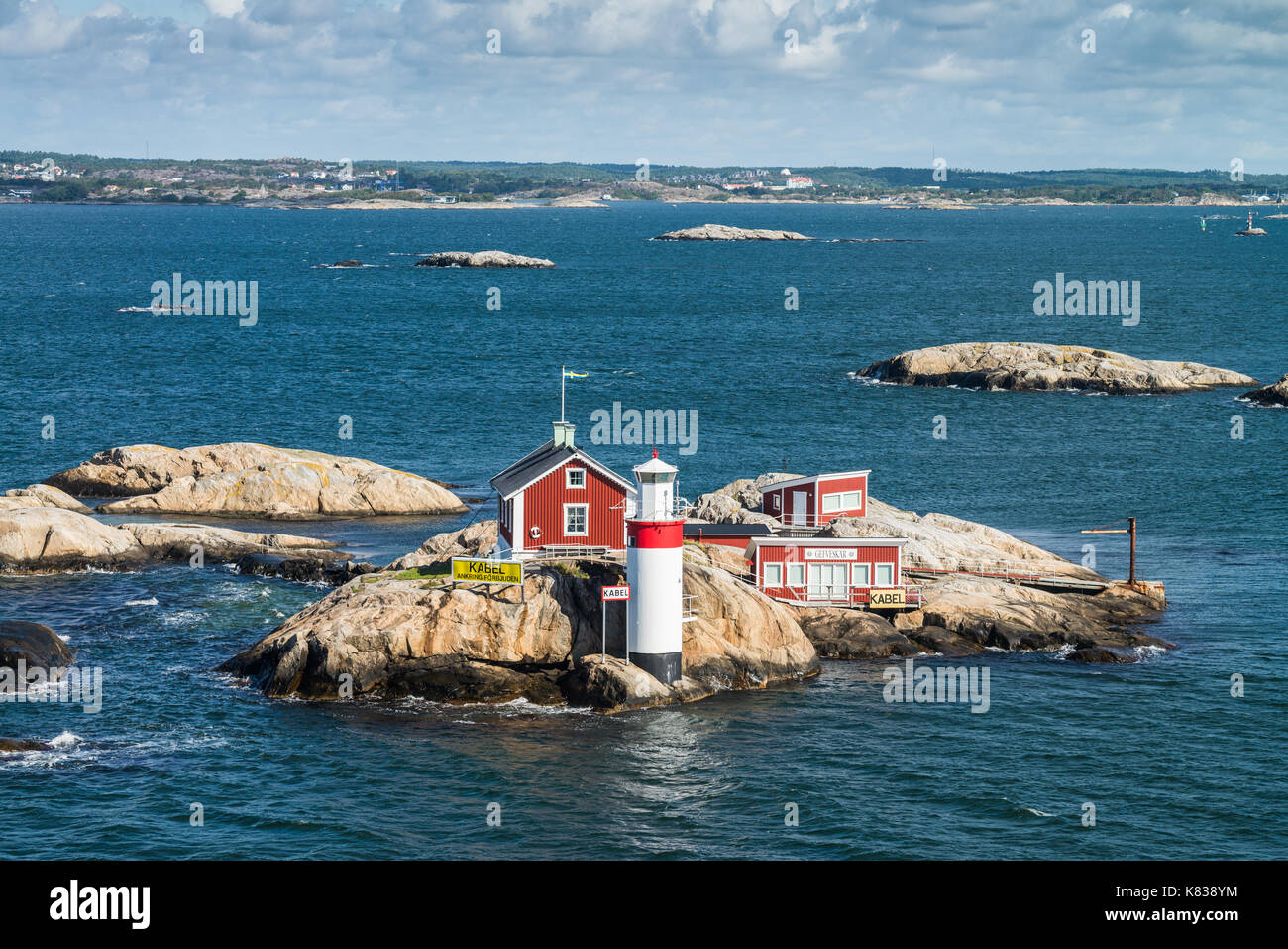 Archipelago island with lighthouse near Gothenburg, Sweden, Scandinavia