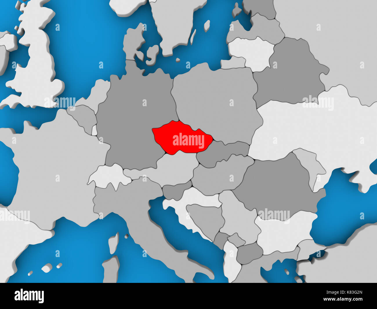 Czech republic in red on political map. 3D illustration Stock Photo - Alamy