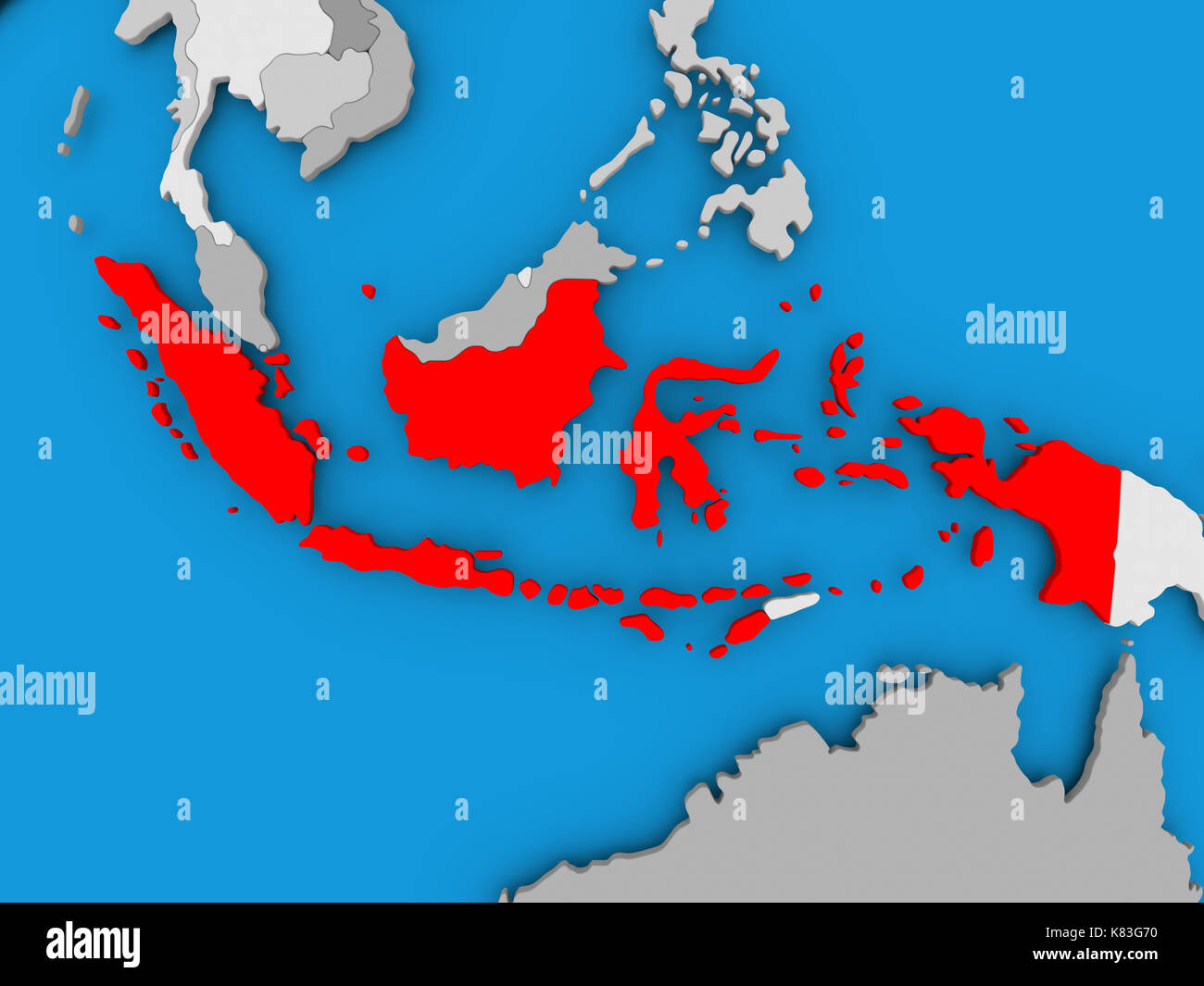 Indonesia in red on political map. 3D illustration. Stock Photo