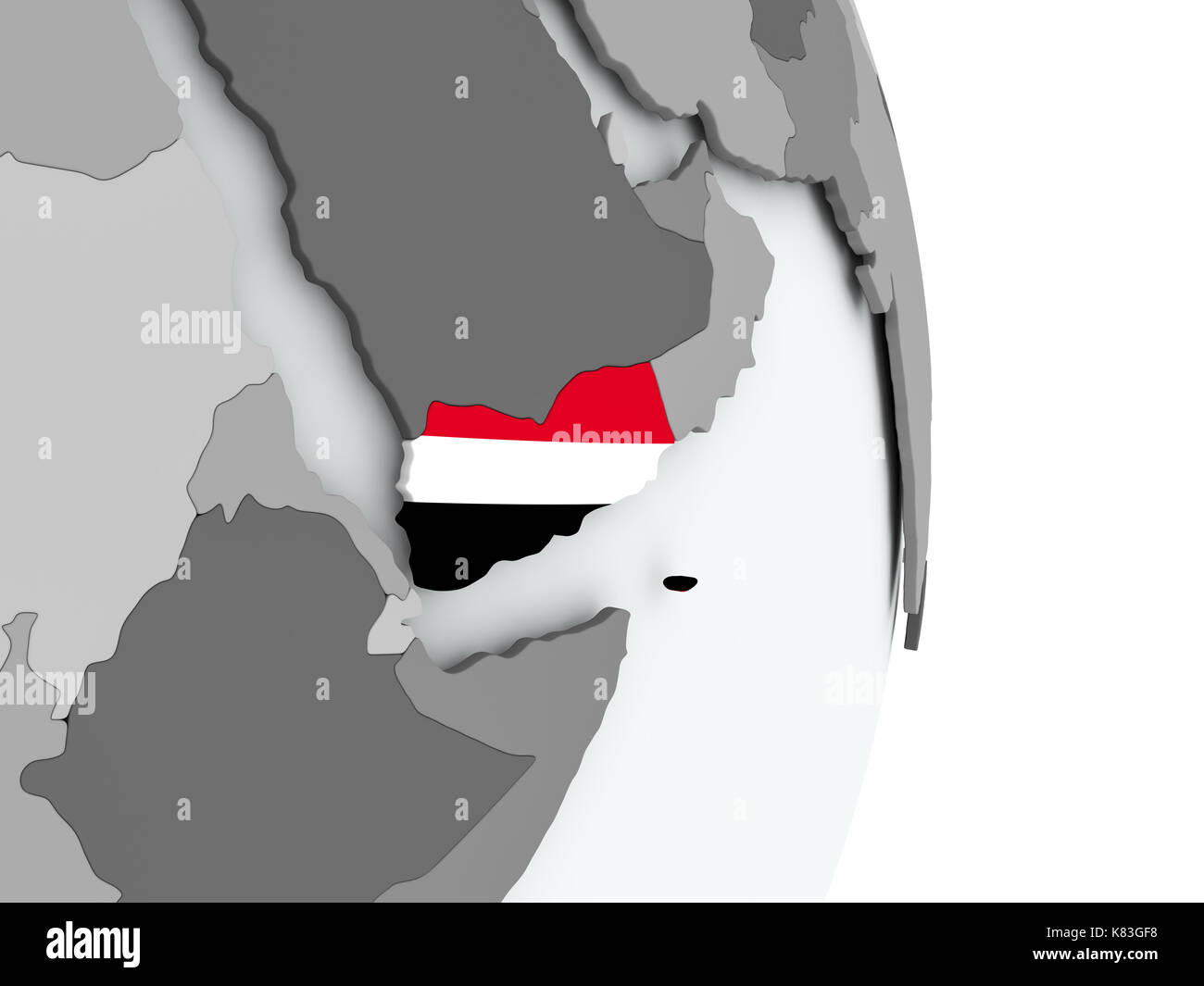 Yemen on political globe with embedded flag. 3D illustration Stock ...