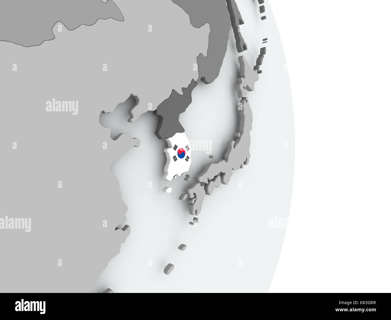 South Korea on political globe with embedded flag. 3D illustration ...
