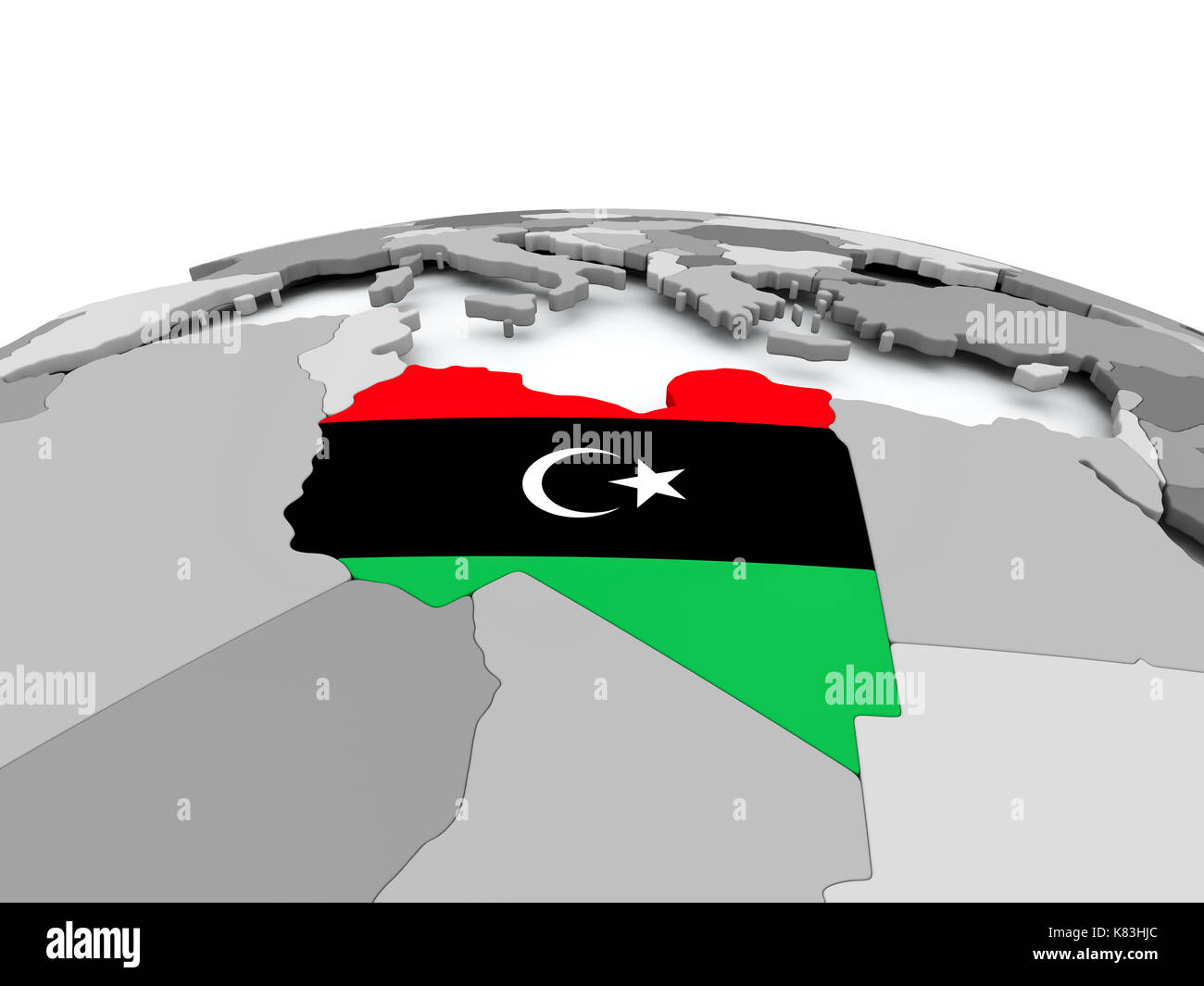 Libya on grey political globe with embedded flag. 3D illustration Stock ...