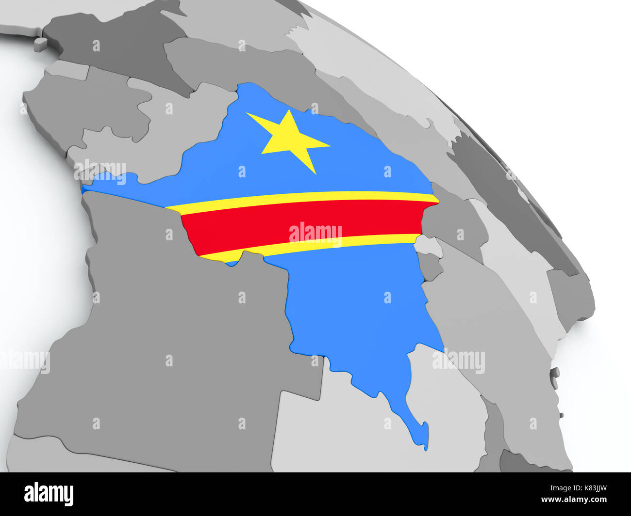 Democratic Republic of Congo on globe with flag. 3D illustration Stock ...