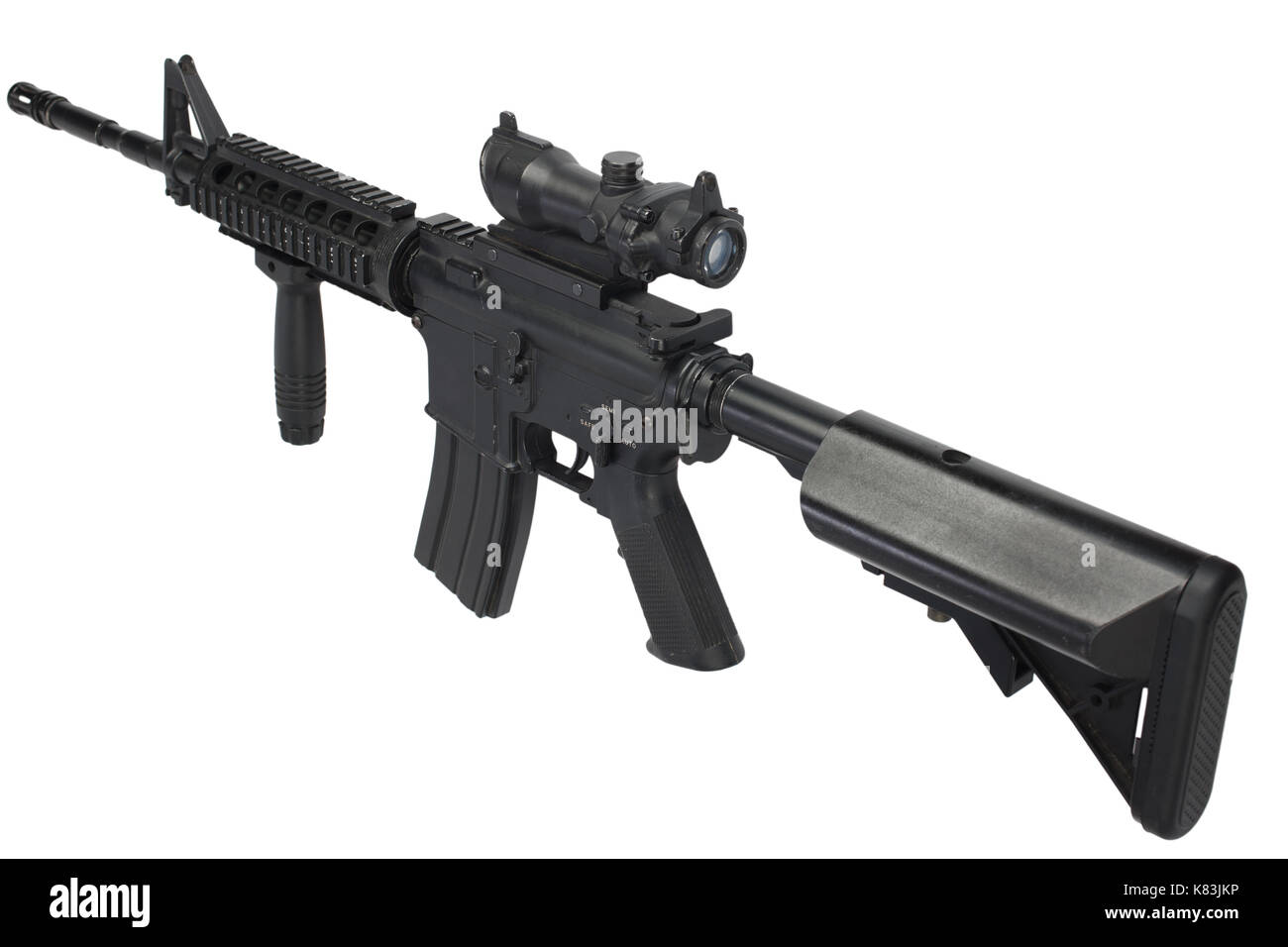 M4 Carbine with ACOG optic and a foregrip isolated on a white background  Stock Photo - Alamy