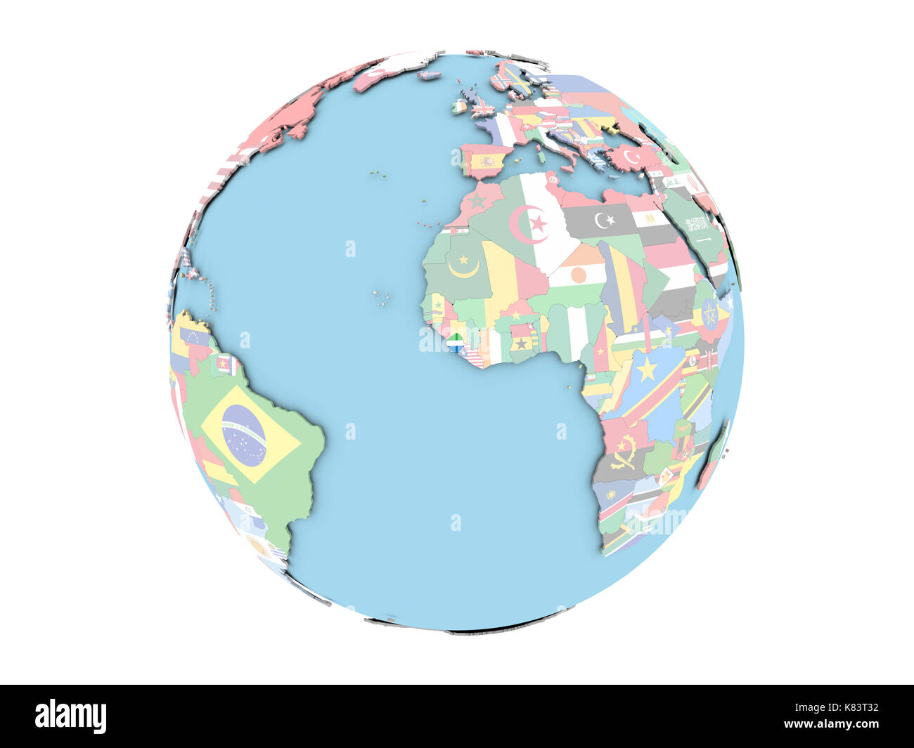 Sierra Leone on political globe with embedded flags. 3D illustration ...