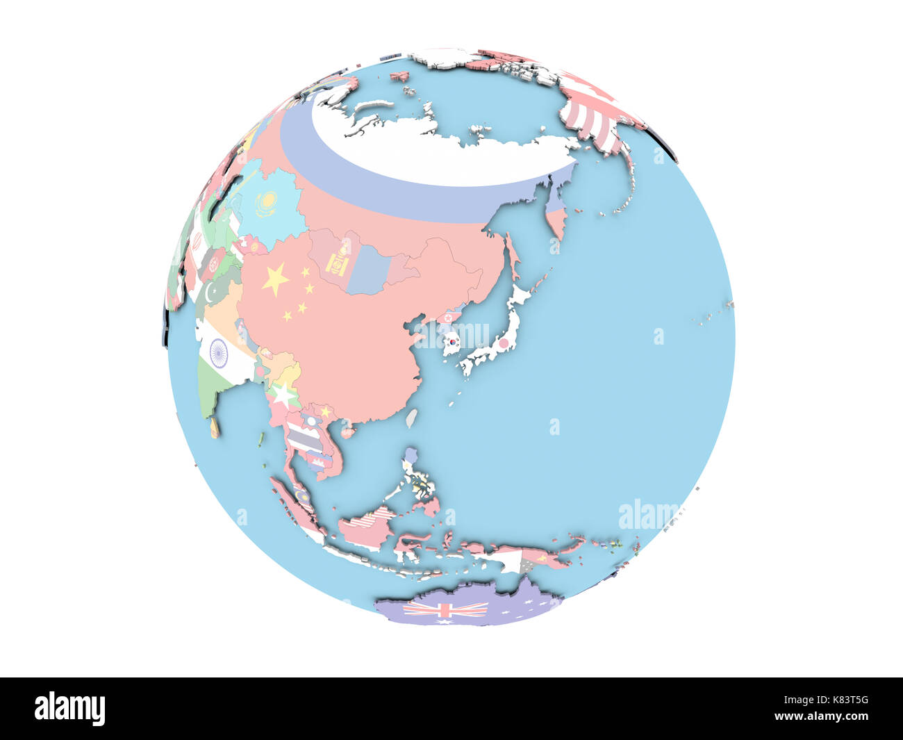 South Korea on political globe with embedded flags. 3D illustration ...