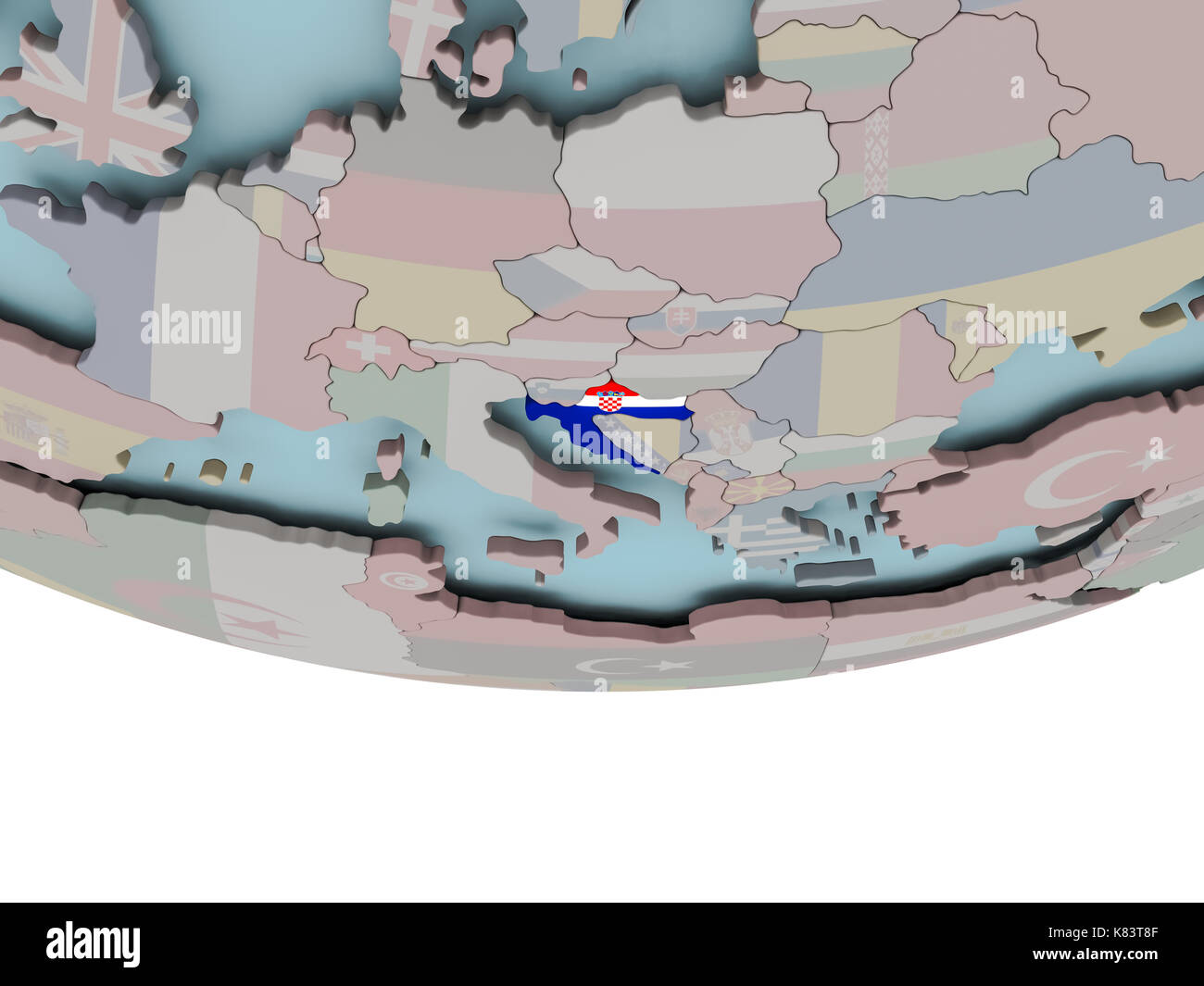 3D illustration of Croatia with embedded flag on political globe. 3D ...