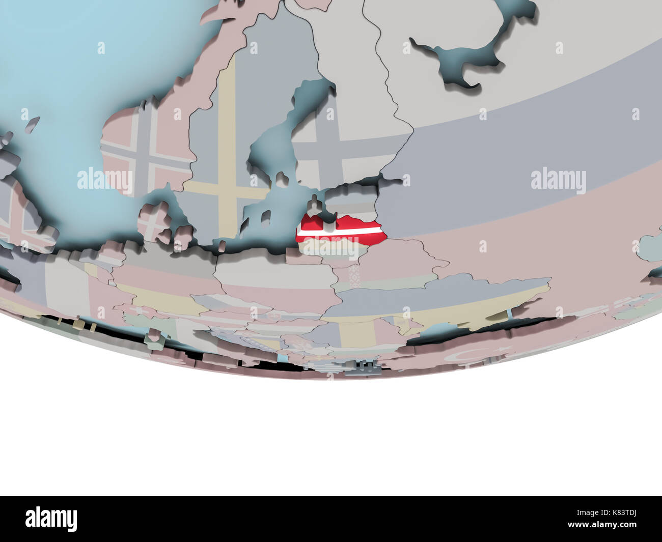 3D illustration of Latvia with embedded flag on political globe. 3D ...