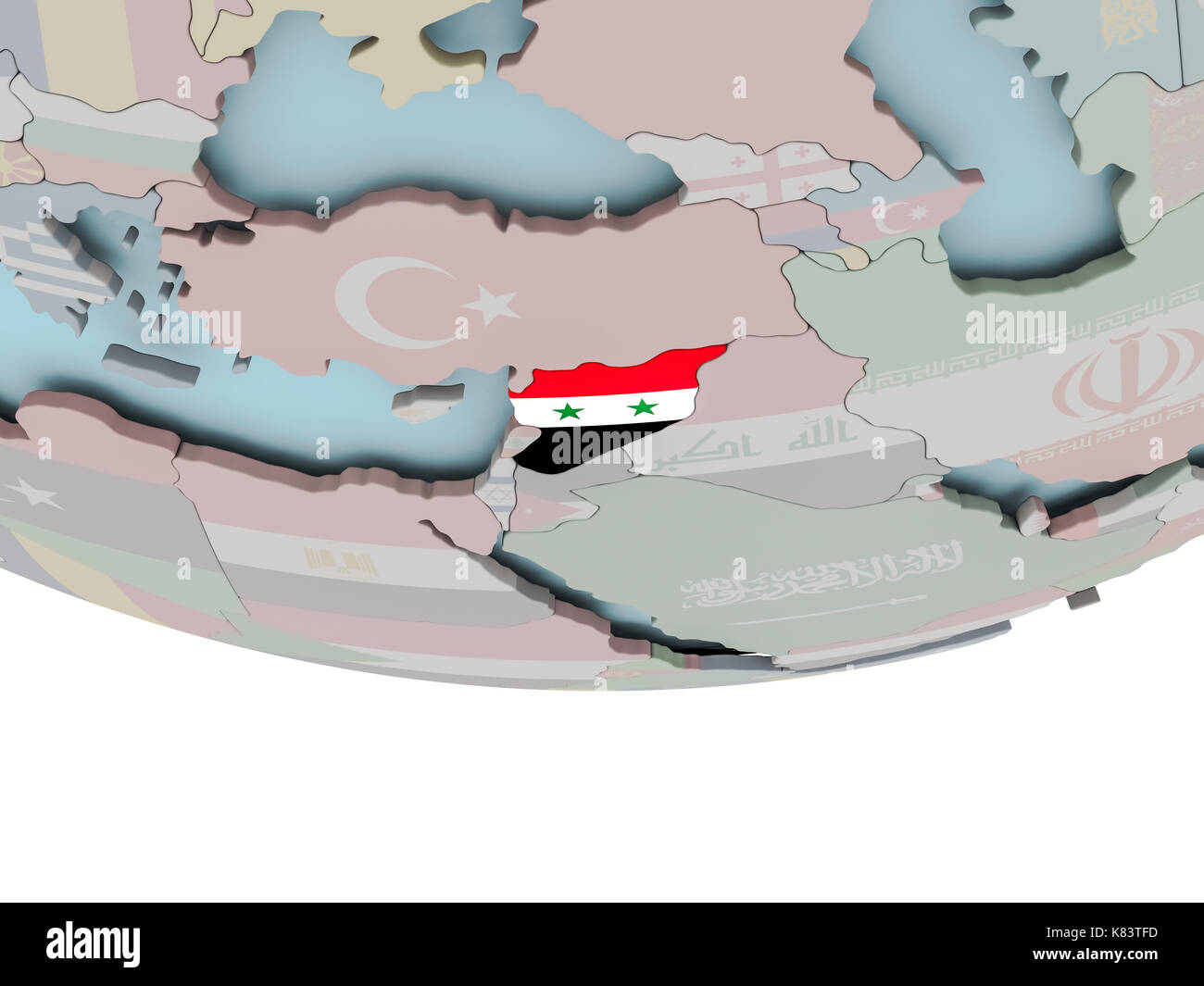 3D illustration of Syria with embedded flag on political globe. 3D ...