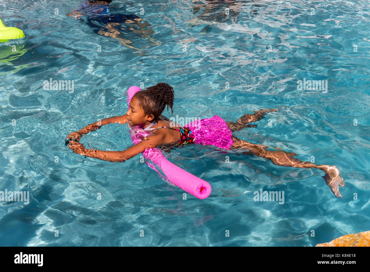 African-American girl, swimmer, swimming, swimming pool, freshwater swimming pool, Castro Valley, Alameda County, California, United States Stock Photo