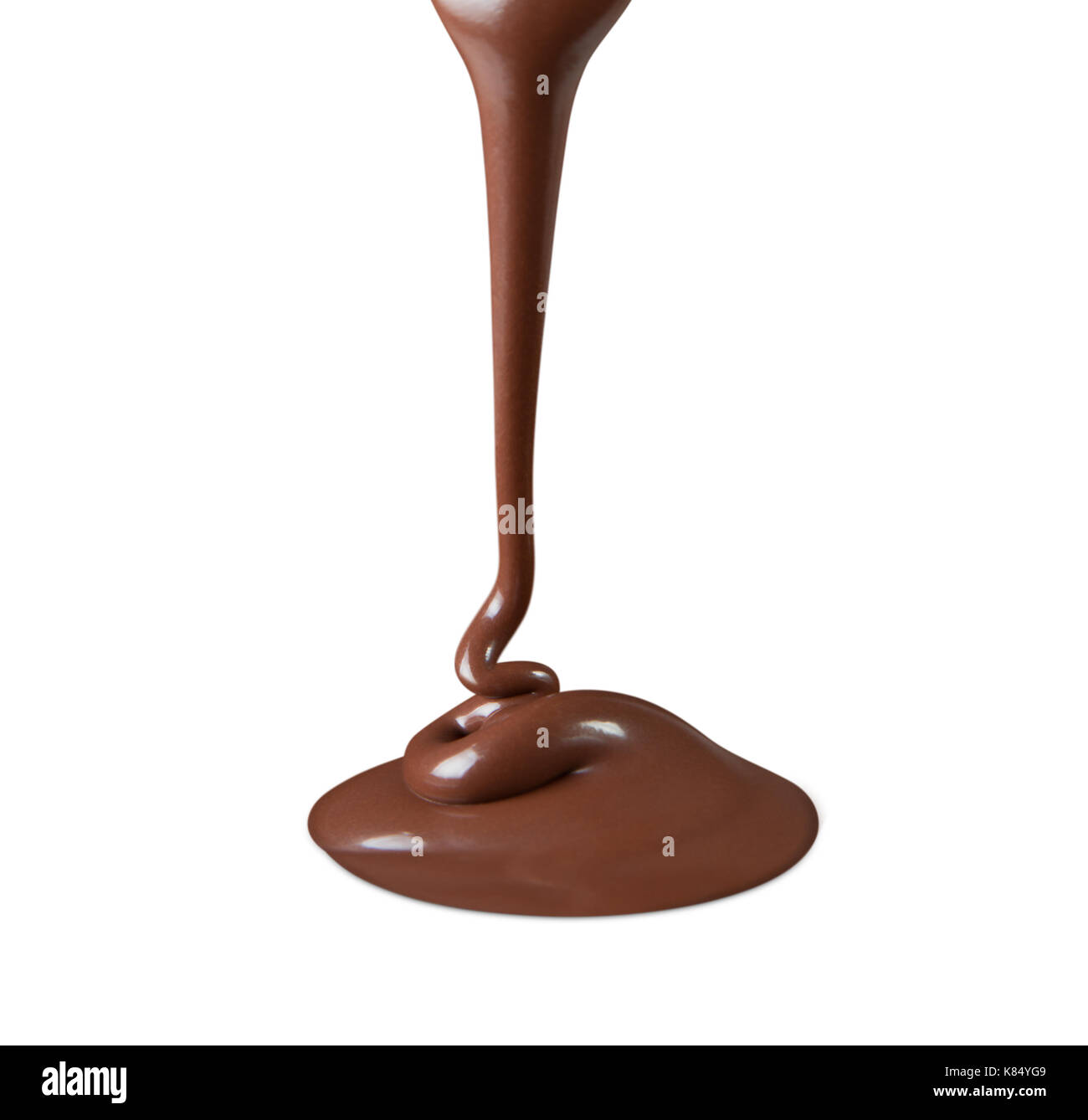 Melting chocolate drop on white background, bakery, sweet