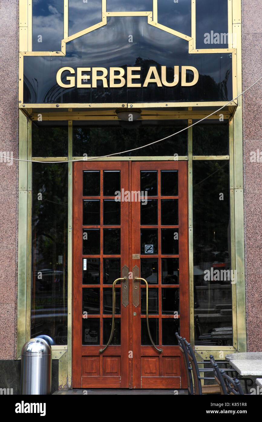 Entrance to the famous Cafe Gerbeaud,Known as  one of the greatest and most traditional coffeehouses in Europe Stock Photo