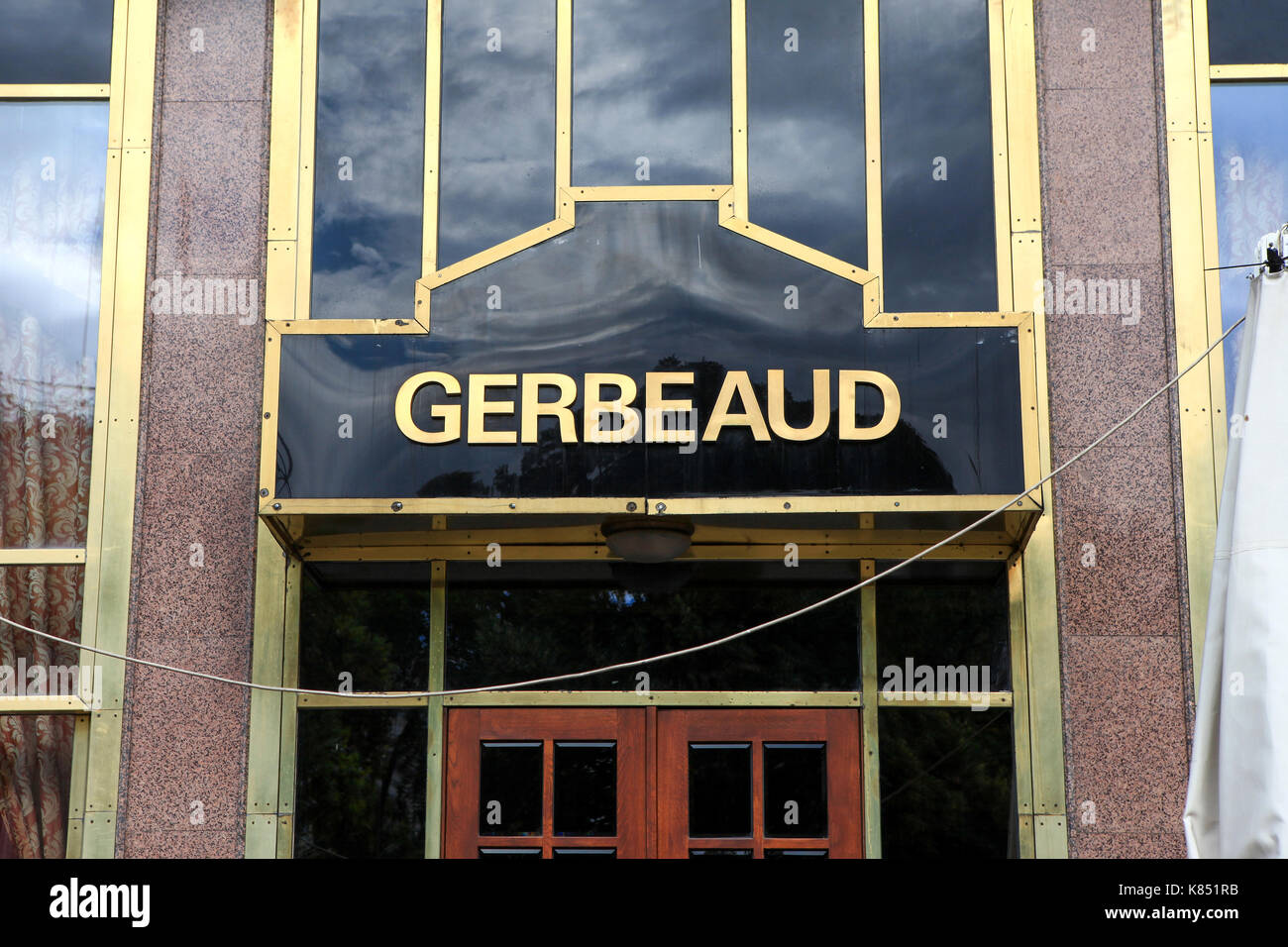 Entrance to the famous Cafe Gerbeaud,Known as  one of the greatest and most traditional coffeehouses in Europe Stock Photo