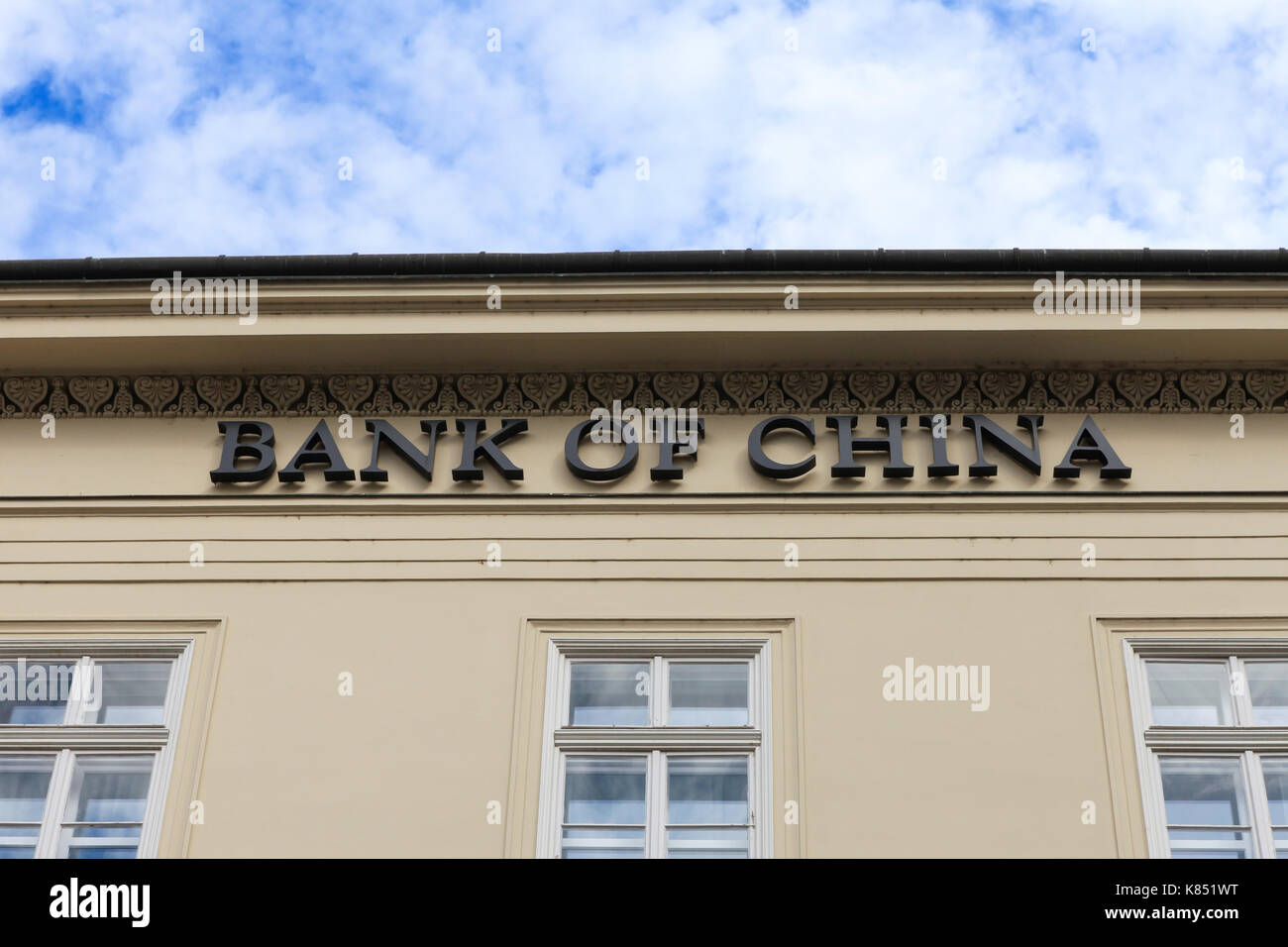 Bank of China logo on a building. Bank of China is one of the 5 biggest state-owned commercial banks in China. Stock Photo