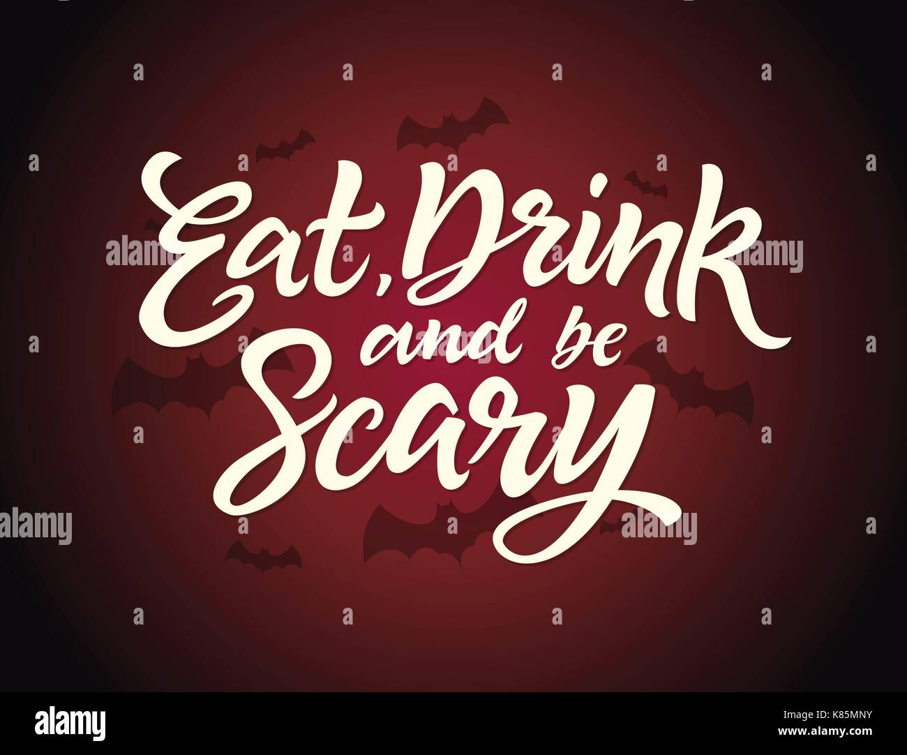 Eat, drink and be scary Halloween card with calligraphy text.