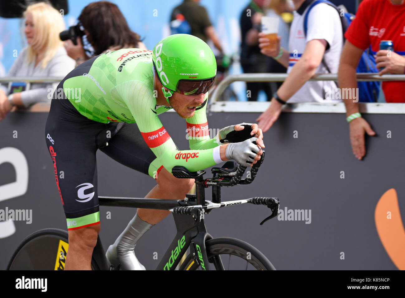 Dylan Van Baarle of team Cannondale Drapac racing in Stage 5 of the OVO Energy Tour of Britain Tendring time trial, Clacton, Essex Stock Photo