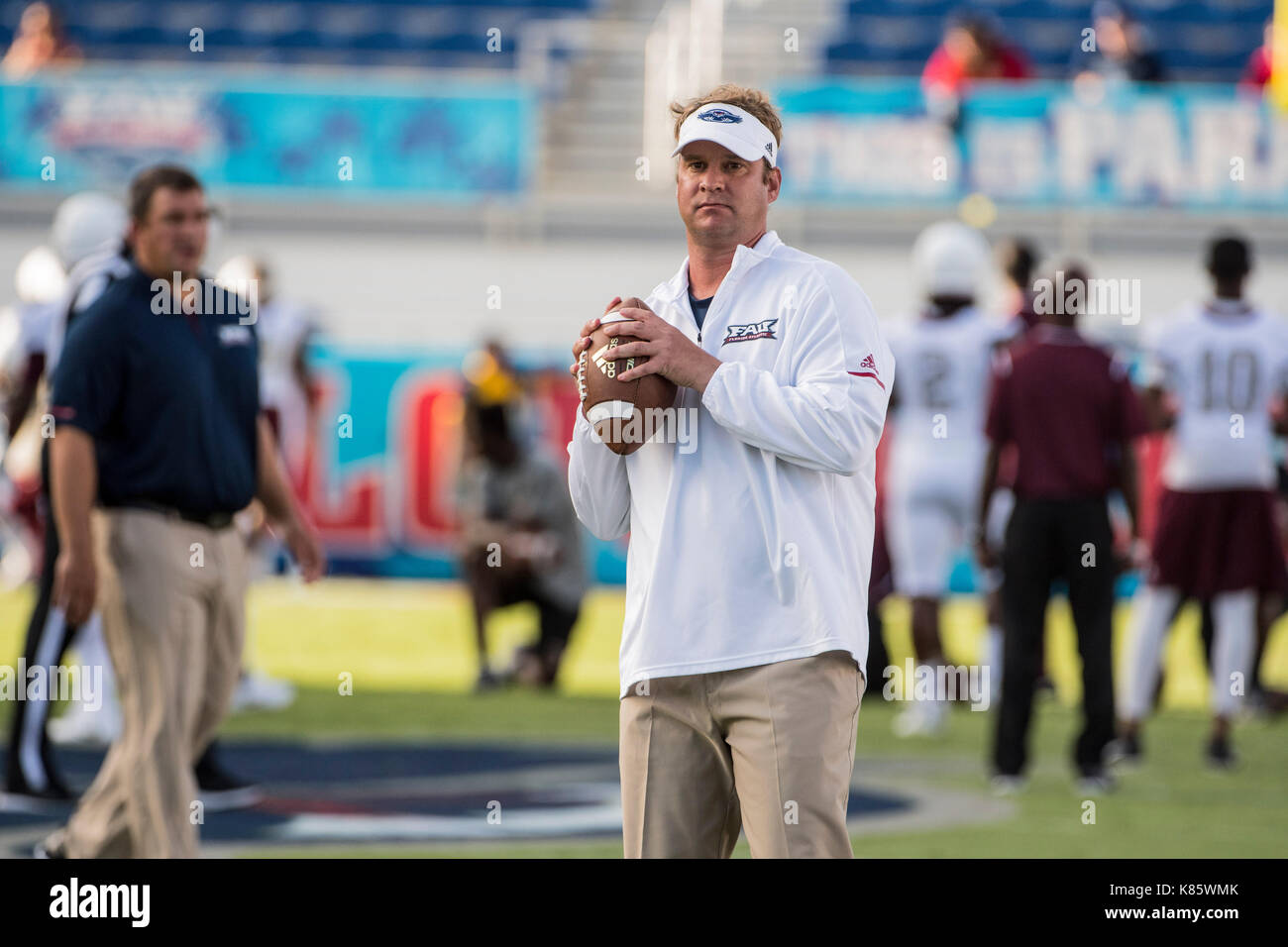 Boca Raton, Florida, USA. 16th Sep, 2017. Head coach Lane Kiffin of Florida Atlantic in action during the NCAA football game between the Florida Atlantic Owls and the Bethune Cookman Wildcats in Boca Raton, Florida. The Owls defeated the Wildcats 45-0. Credit: csm/Alamy Live News Stock Photo