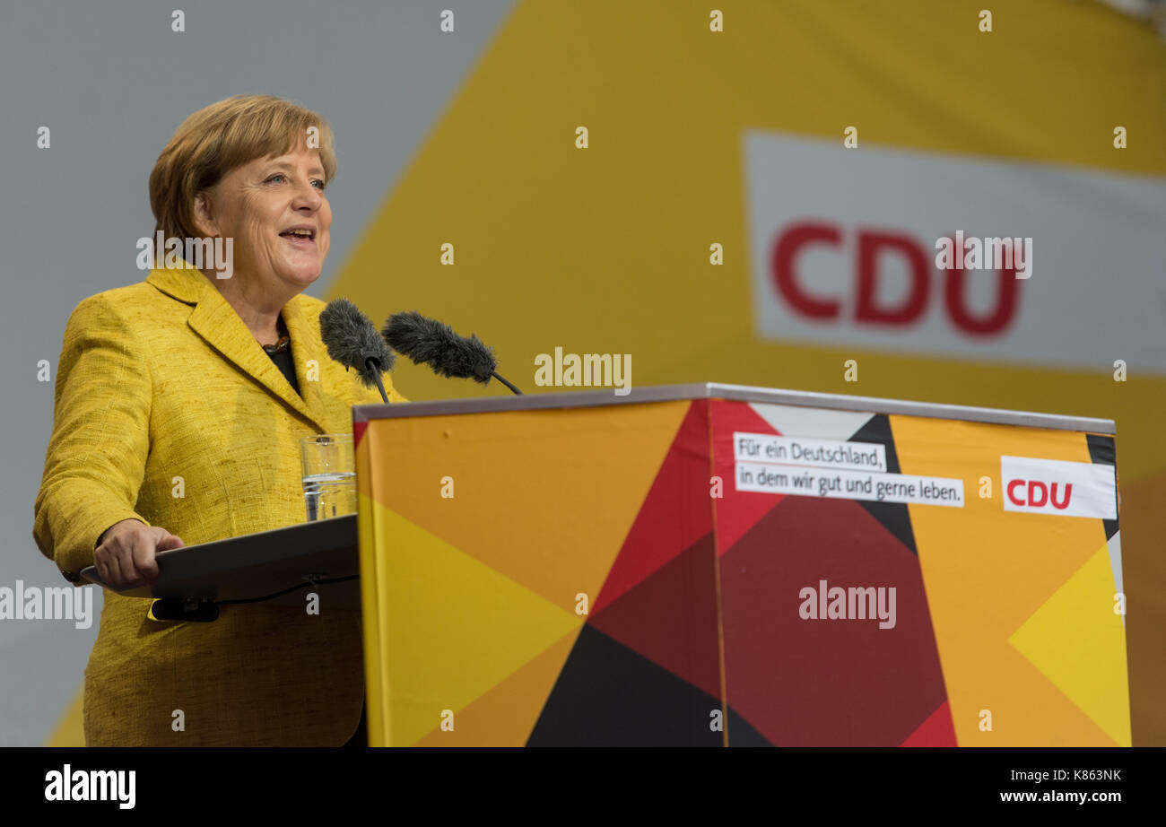 Freiburg, Germany. 18th Sep, 2017. German chancellor Angela Merkel (CDU