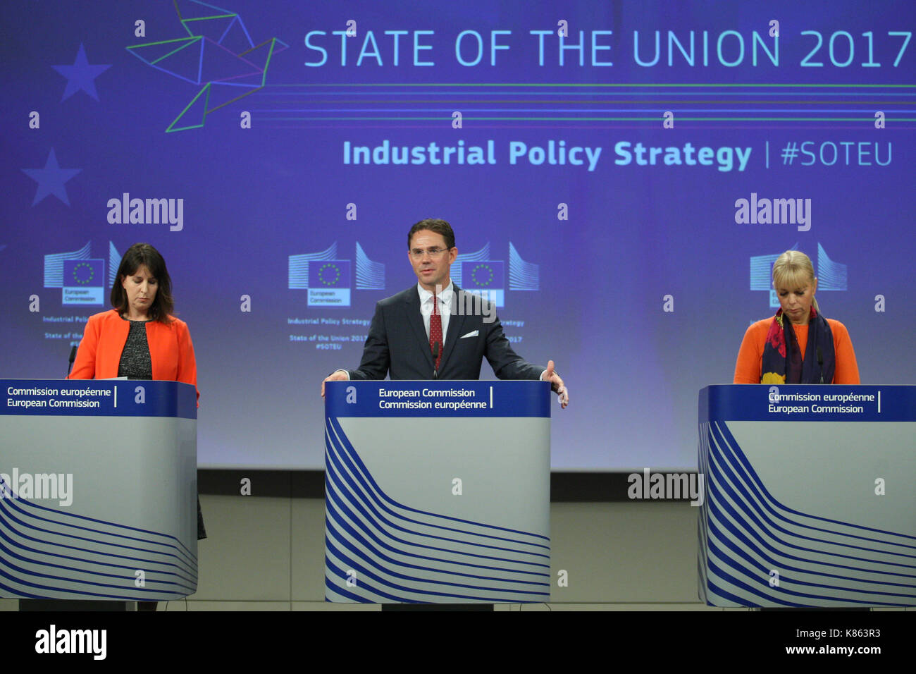 Brussels, Belgium. 18th Sept, 2017. State of the Union 2017 Press conference by Vice-President Jyrki KATAINEN and Commissioner Elżbieta Bieńkowska on the Industrial Policy Strategyon Industrial Policy strategy. Credit: Leo Cavallo/Alamy Live News Stock Photo