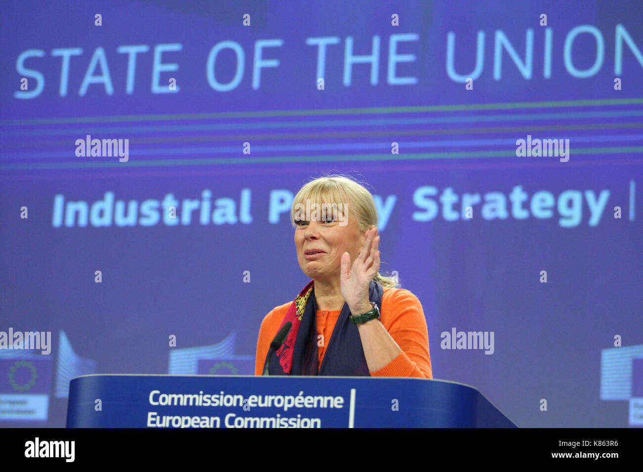 Brussels, Belgium. 18th Sept, 2017. State of the Union 2017 Press conference by Vice-President Jyrki KATAINEN and Commissioner Elżbieta Bieńkowska on the Industrial Policy Strategyon Industrial Policy strategy. Credit: Leo Cavallo/Alamy Live News Stock Photo