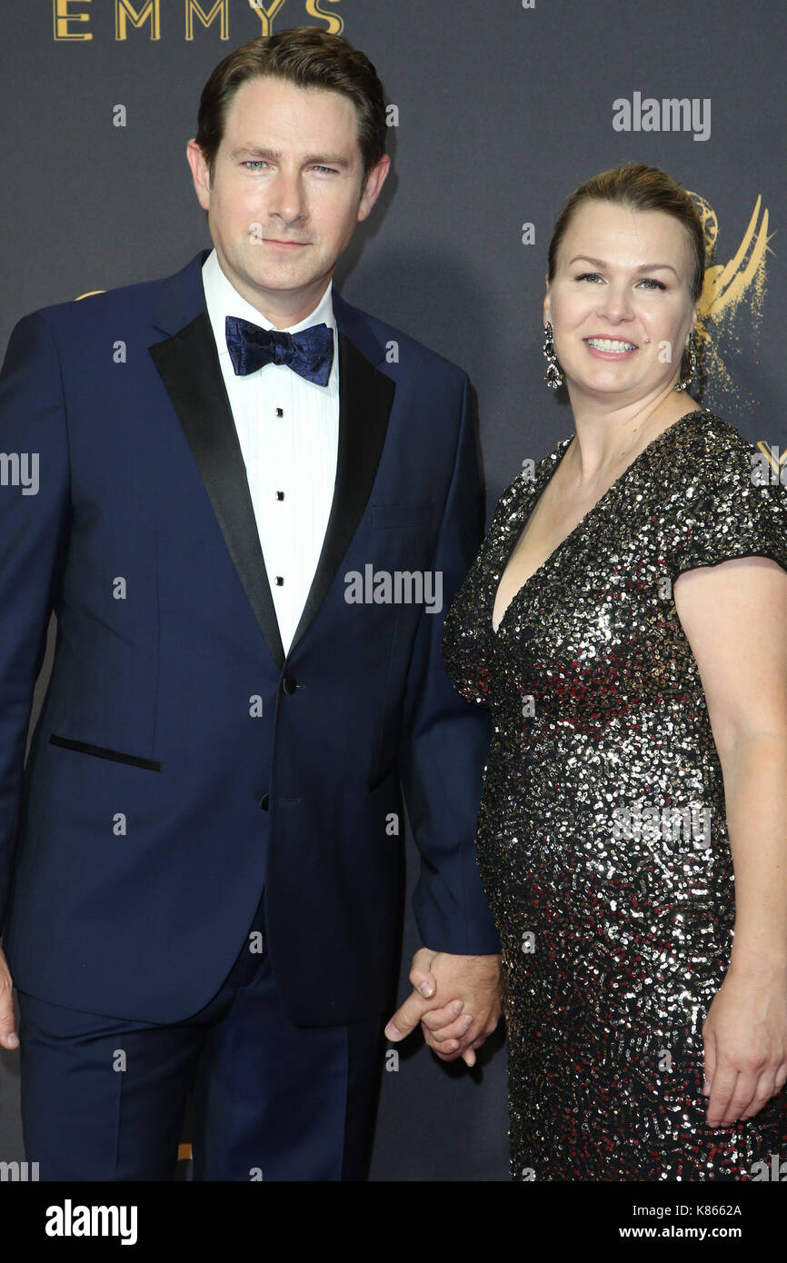 Los Angeles, Ca, USA. 17th Sep, 2017. Derek Cecil, Melissa Bruning at The  69th Emmy Awards At The Microsoft Theater In California on September 17,  2017. Credit: Faye S/Media Punch/Alamy Live News