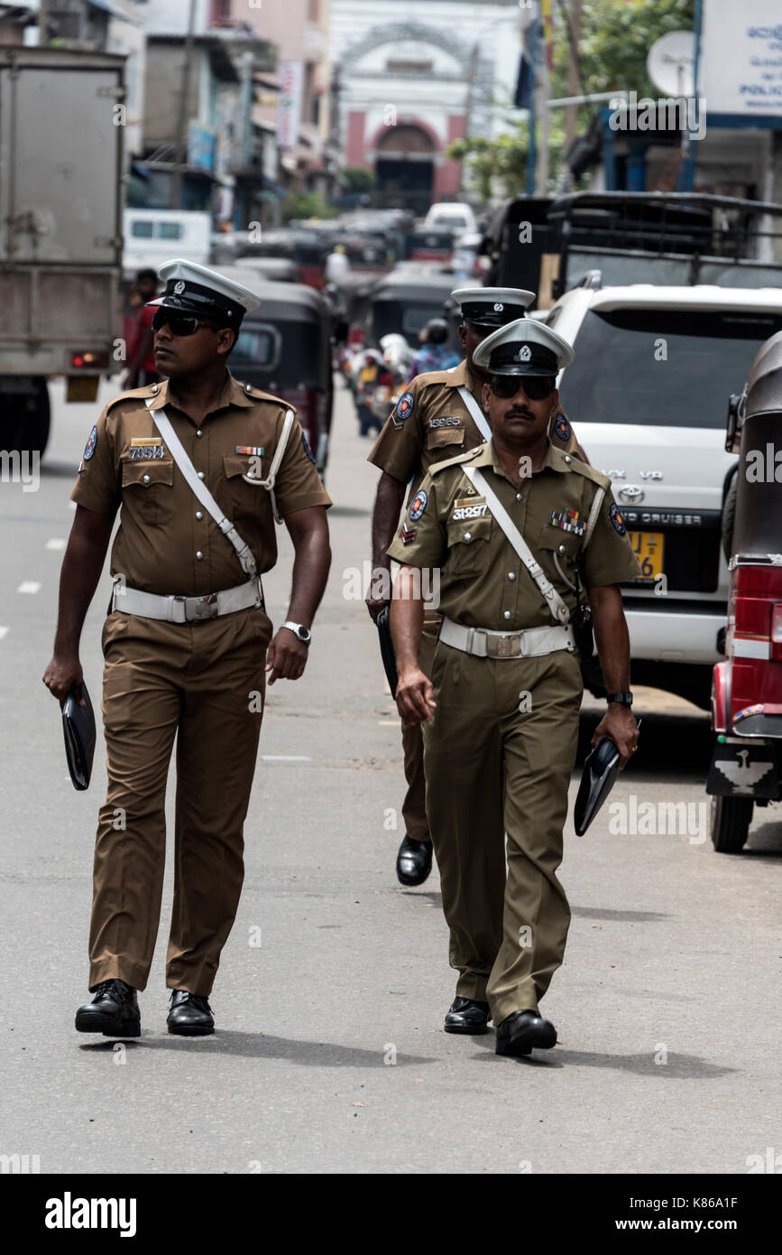 Police officers on duty in the streets of Colombo in Sri Lanka Stock