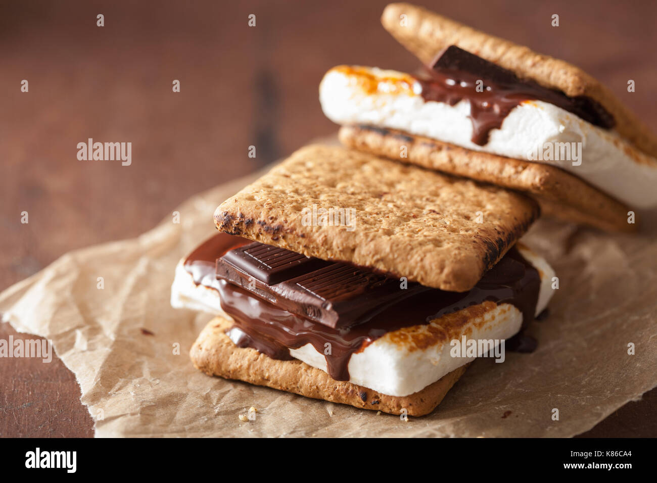 homemade marshmallow s'mores with chocolate on crackers Stock Photo Alamy