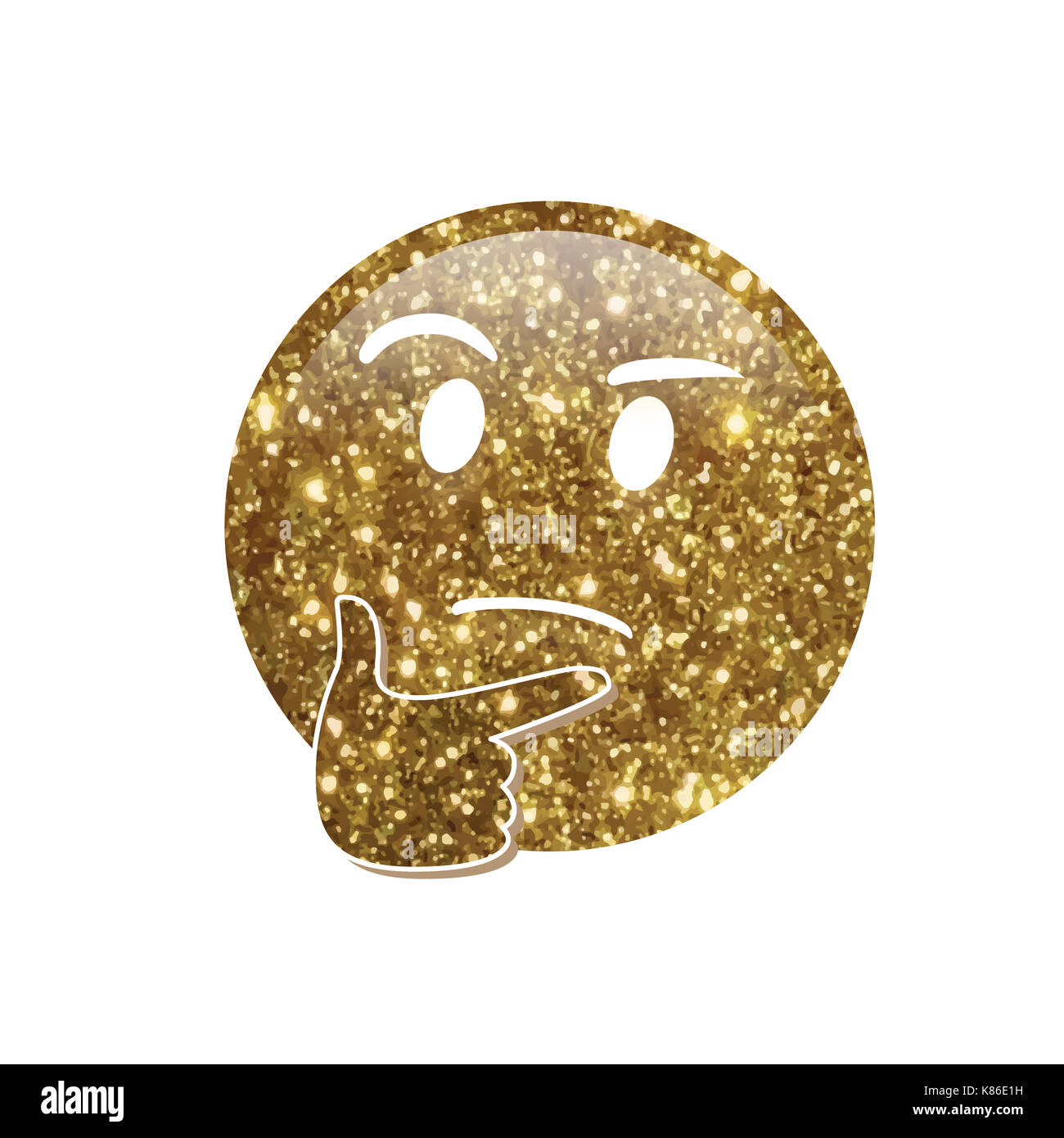 The emoji golden glitter pondering, thinking or deep in thought face with index finger resting on its chin Stock Photo
